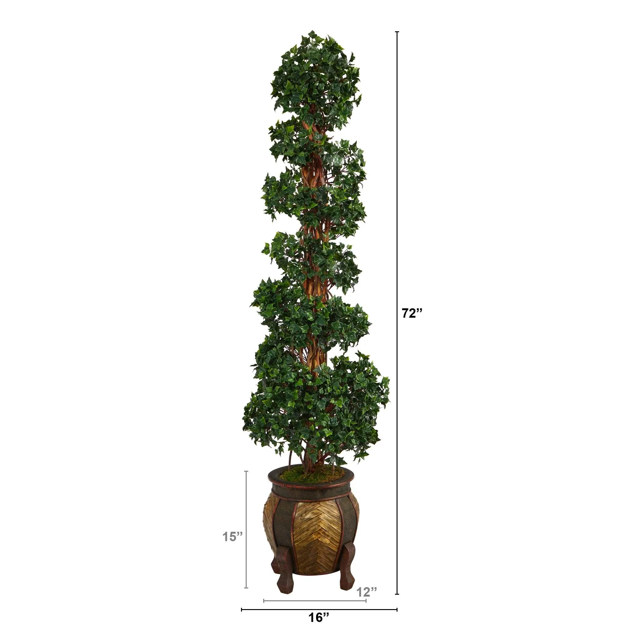 6’ English Ivy Topiary Spiral Artificial Tree in Decorative Planter (Indoor/Outdoor)