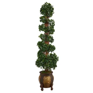 6’ English Ivy Topiary Spiral Artificial Tree in Decorative Planter (Indoor/Outdoor)