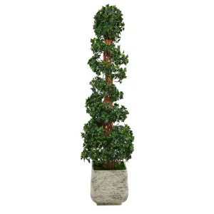 70” English Ivy Topiary Spiral Artificial Tree in White Planter (Indoor/Outdoor)