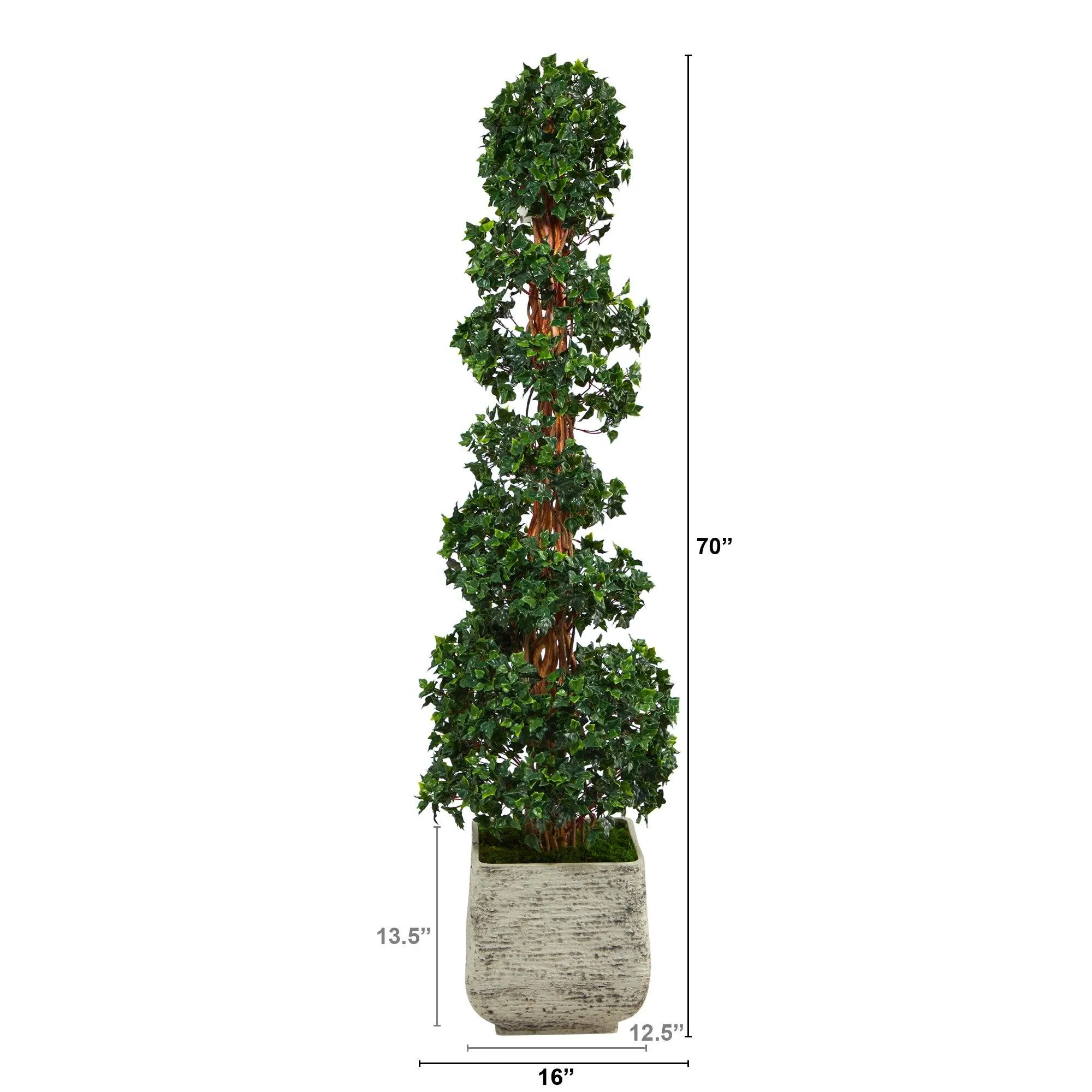 70” English Ivy Topiary Spiral Artificial Tree in White Planter (Indoor/Outdoor)