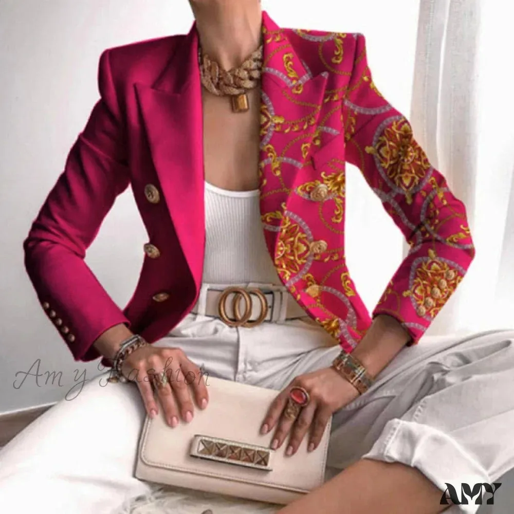 Amy Fashion - Office Lady Elegant Comfy Butterfly Print Blazer