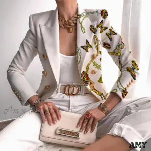 Amy Fashion - Office Lady Elegant Comfy Butterfly Print Blazer