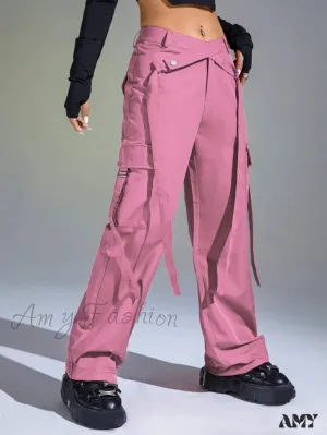 Amy Fashion - Solid Flap Pocket Cargo Pants