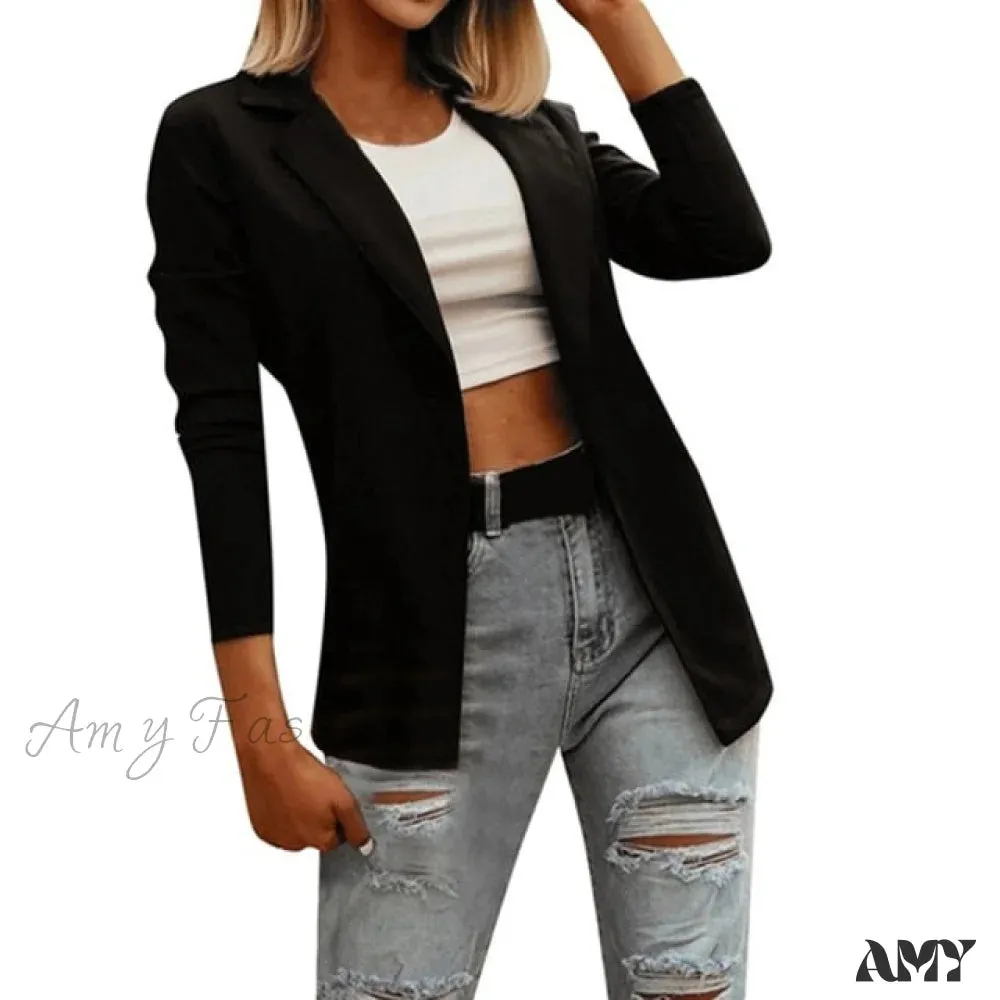 Amy Fashion - Solid White Black Business Female Blazer