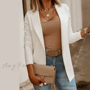 Amy Fashion - Solid White Black Business Female Blazer