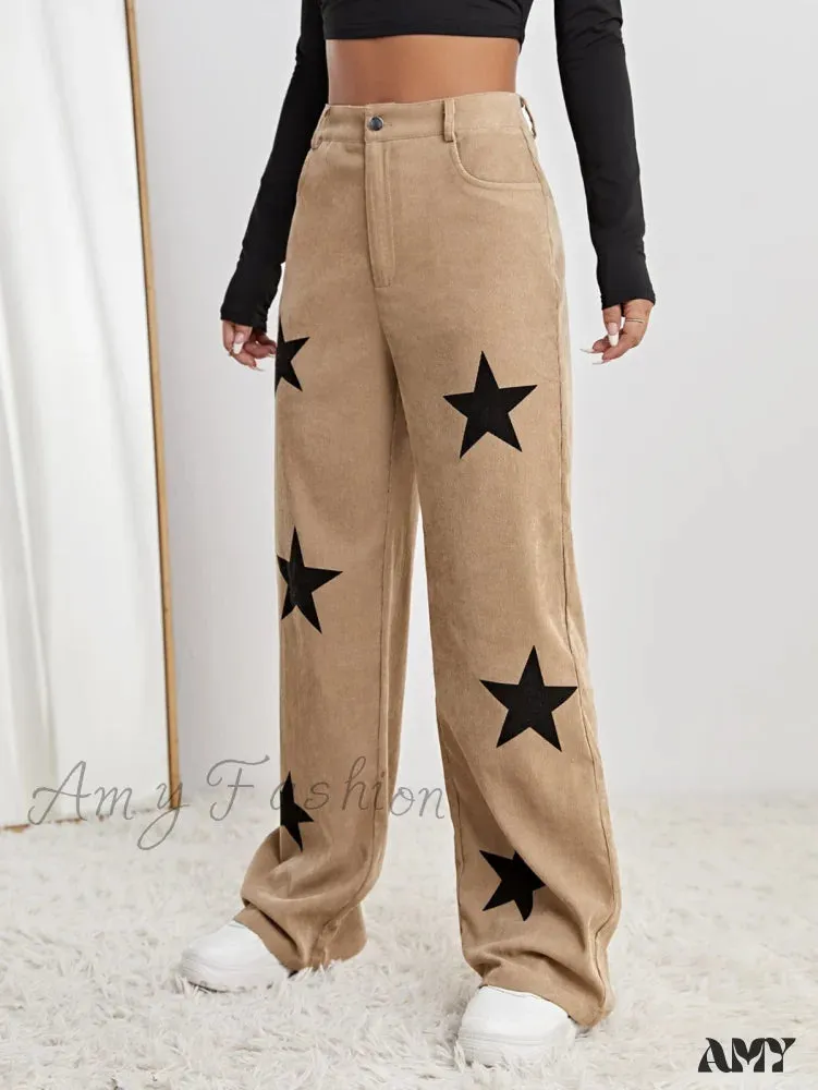 Amy Fashion - Star Print High Waist Straight Leg Pants