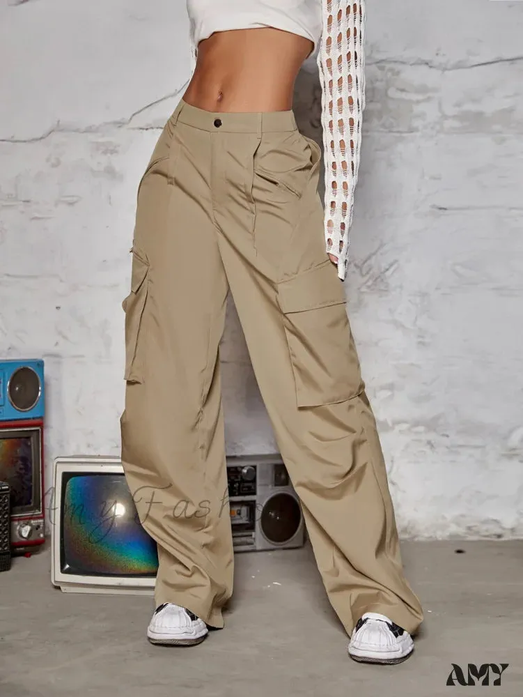 Amy Fashion - Street Flap Pocket  Wide Leg Cargo Pants