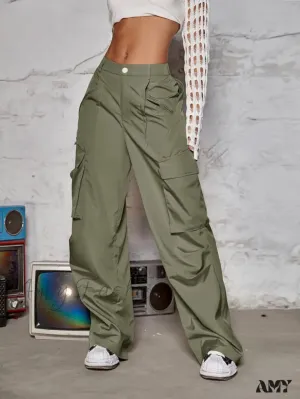 Amy Fashion - Street Flap Pocket  Wide Leg Cargo Pants