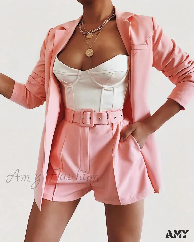 Amy Fashion - Women Fashion Elegant Two Piece Blazer Set