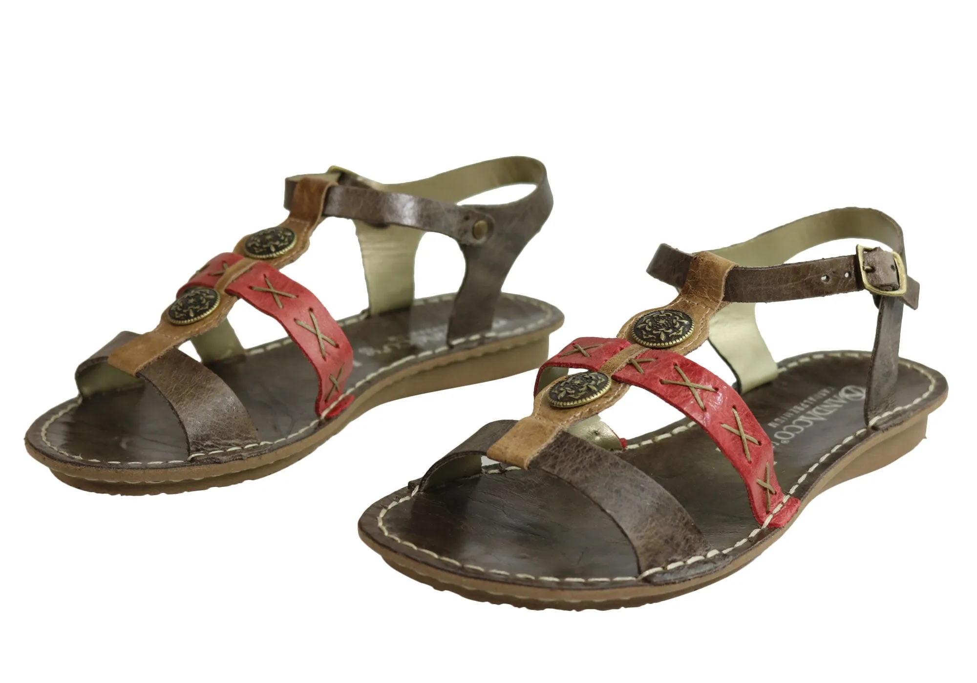 Andacco Madisson Womens Comfort Flat Leather Sandals Made In Brazil