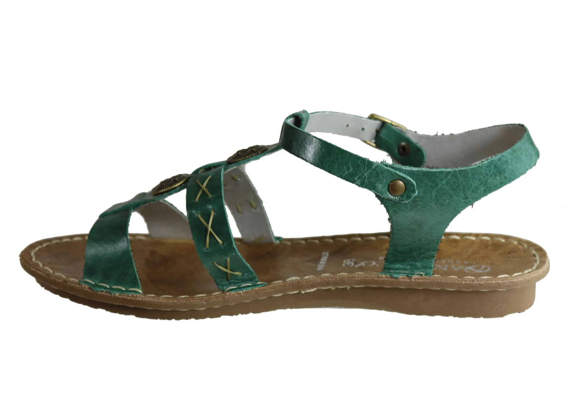 Andacco Madisson Womens Comfort Flat Leather Sandals Made In Brazil