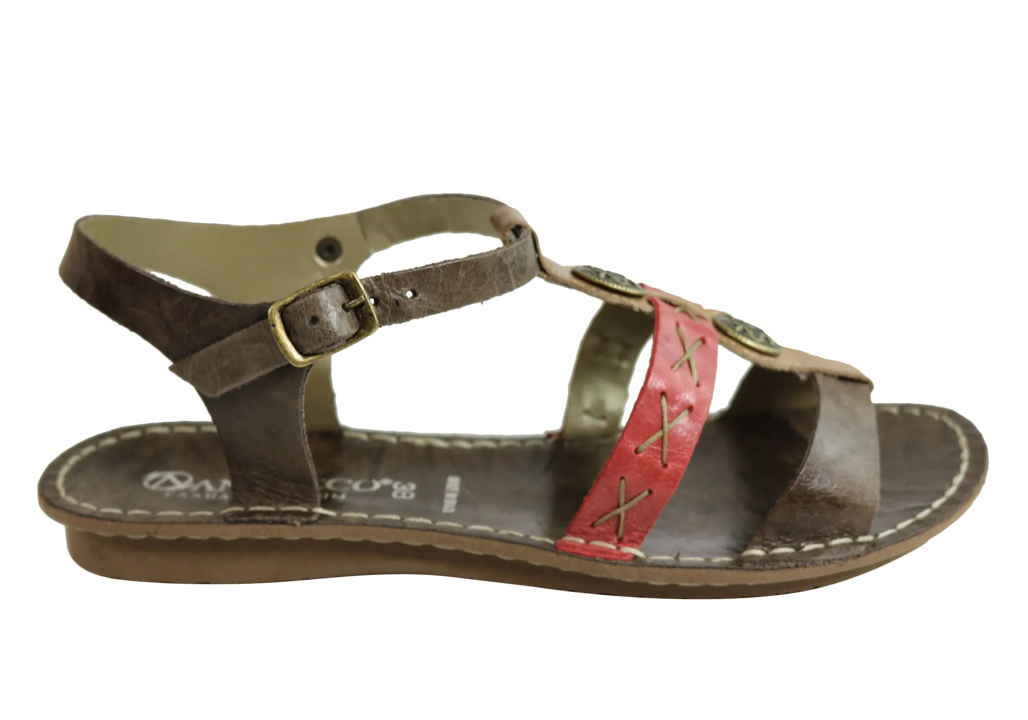 Andacco Madisson Womens Comfort Flat Leather Sandals Made In Brazil