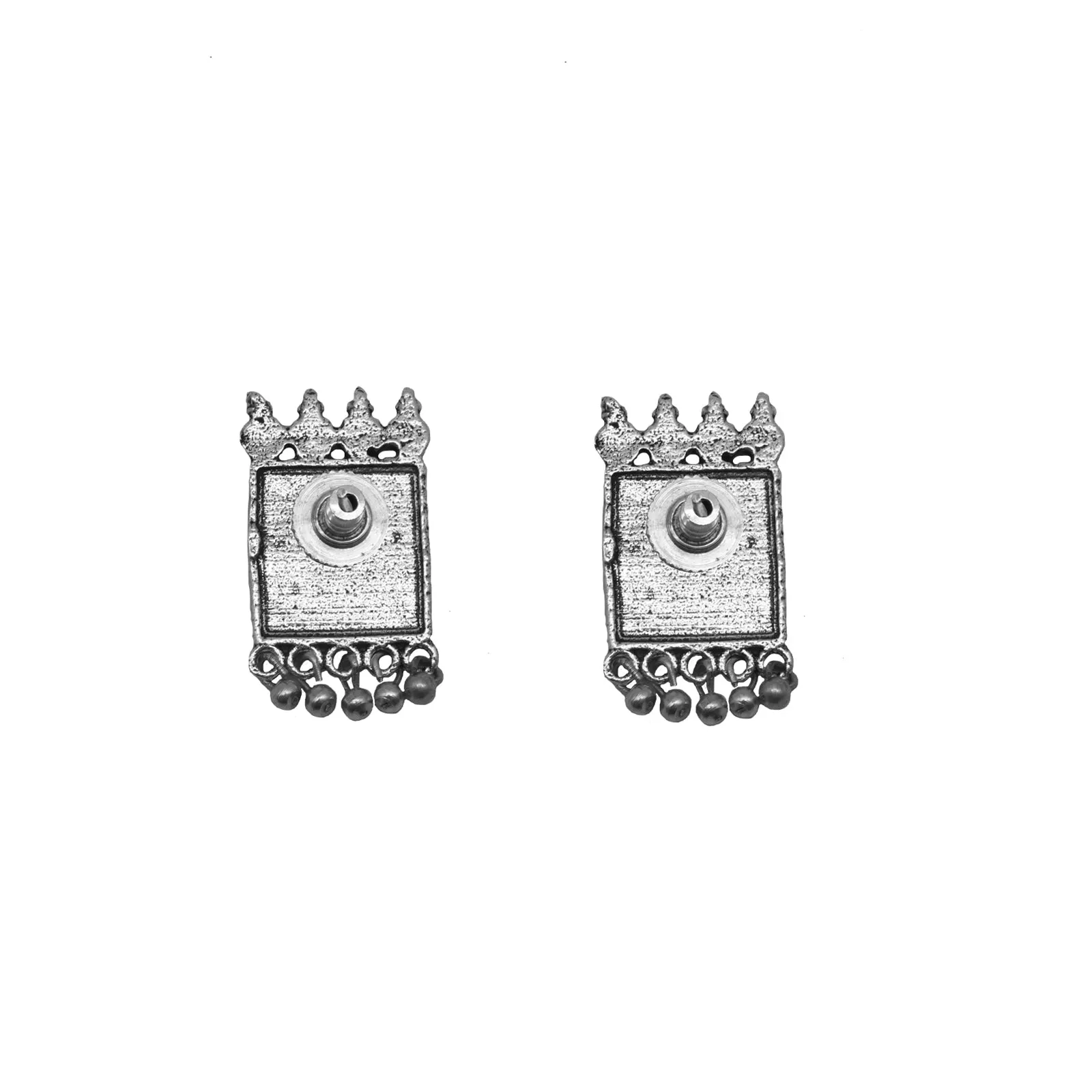 Antra Peacock Silver Oxidized Studs Earrings