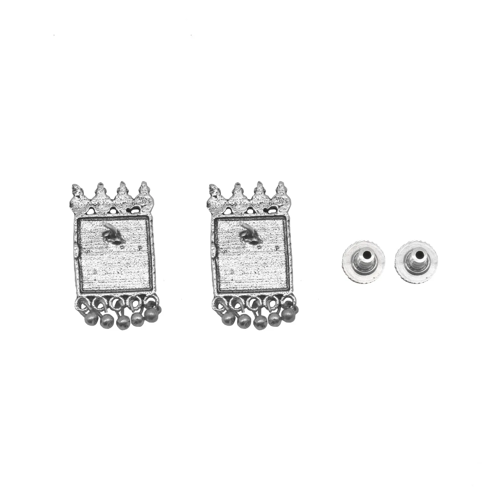 Antra Peacock Silver Oxidized Studs Earrings