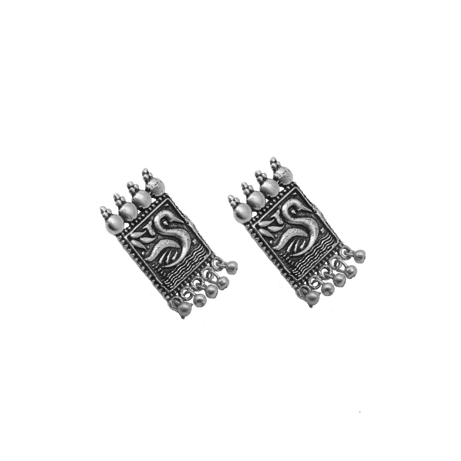 Antra Peacock Silver Oxidized Studs Earrings