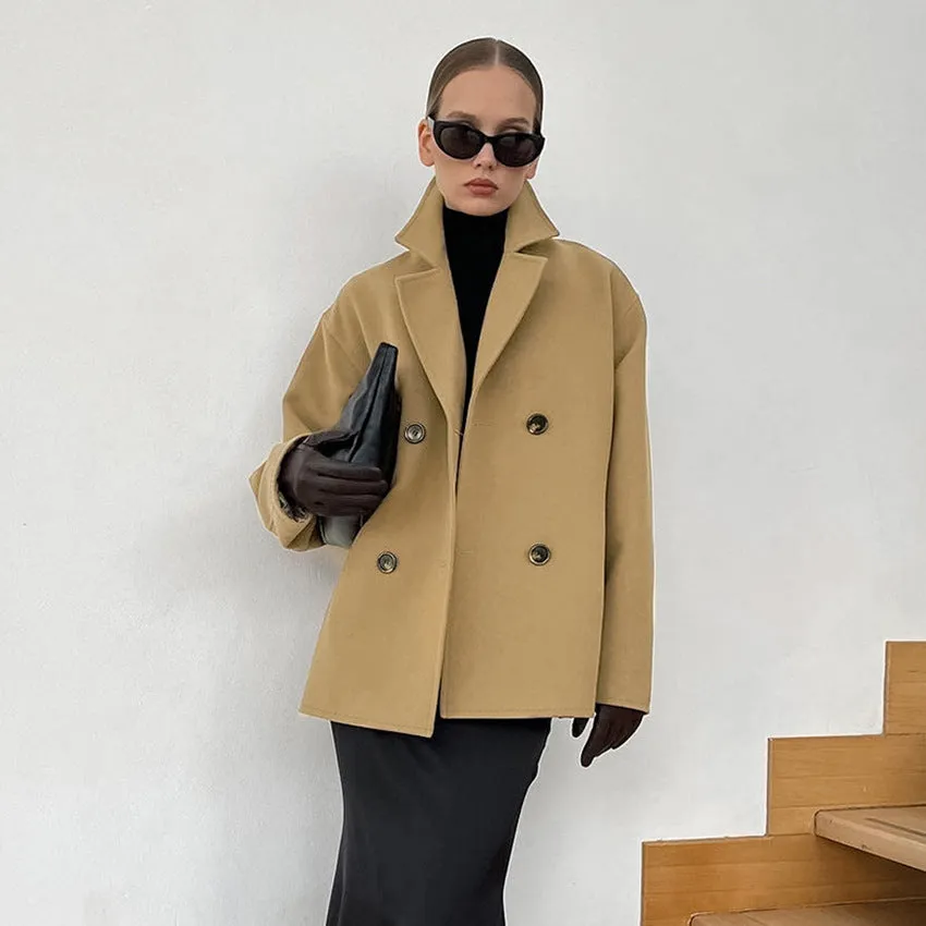 Autumn And Winter Elegant Woolen Overcoat Mid-length Loose Thick Brown Double-breasted Woolen Coat