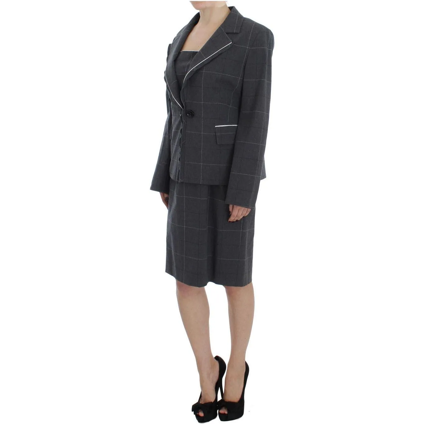 BENCIVENGA Elegant Gray Checkered Sheath Suit Set