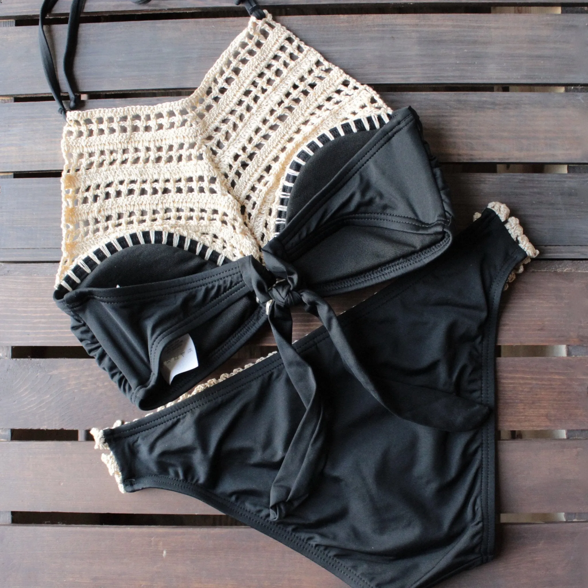 Bikini Lab - This Is The Remix Crochet Halter Bralette Top in Black