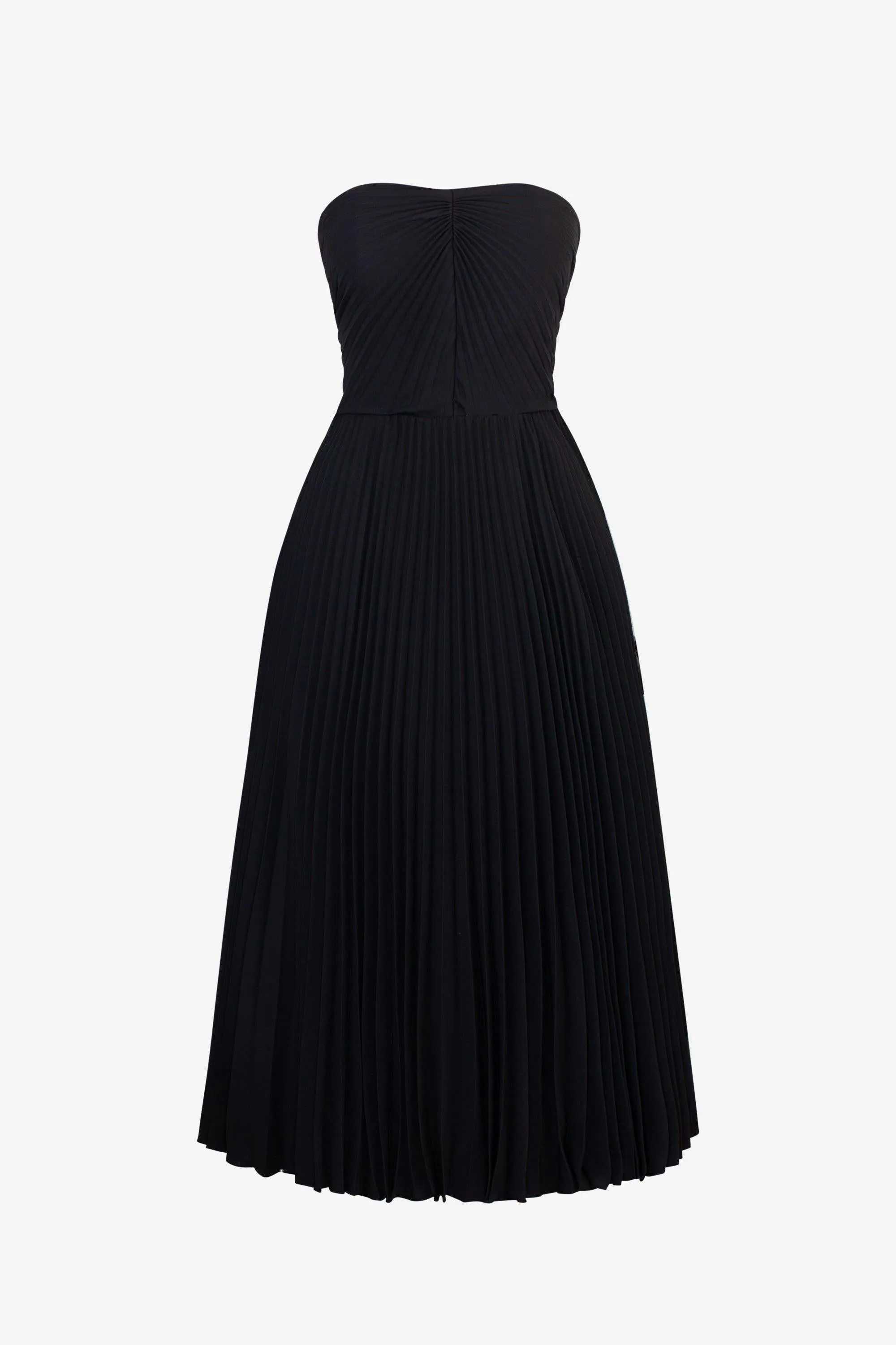 Black PLEATED MIDI DRESS-Nora