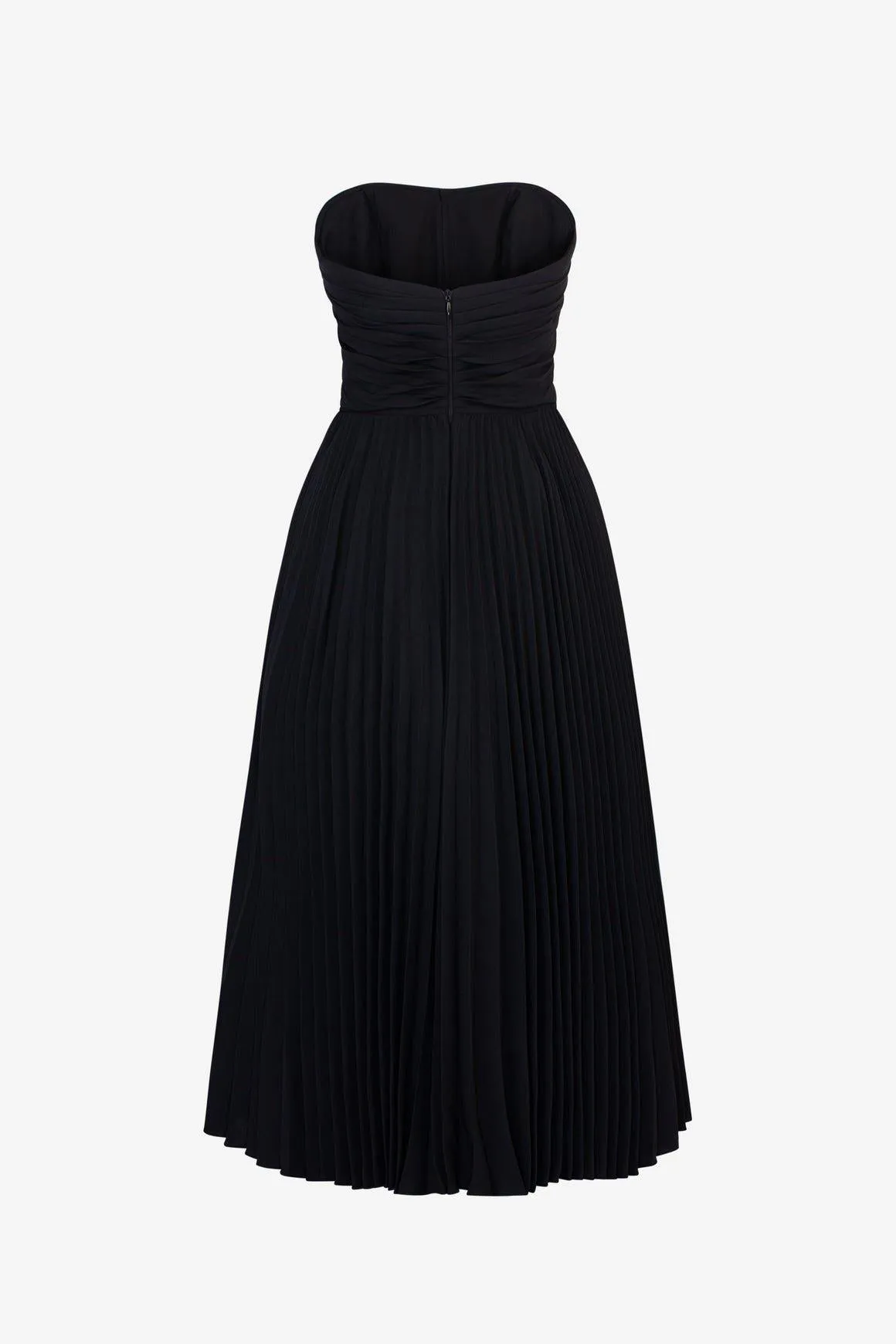 Black PLEATED MIDI DRESS-Nora