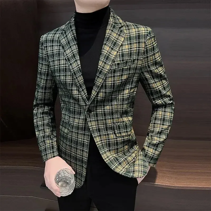 Bonsir Single Breasted Thin Plaid Man Suits and Blazers Slim Fit Original Gentleman Casual Coats High Quality Elegant Jacket for Men