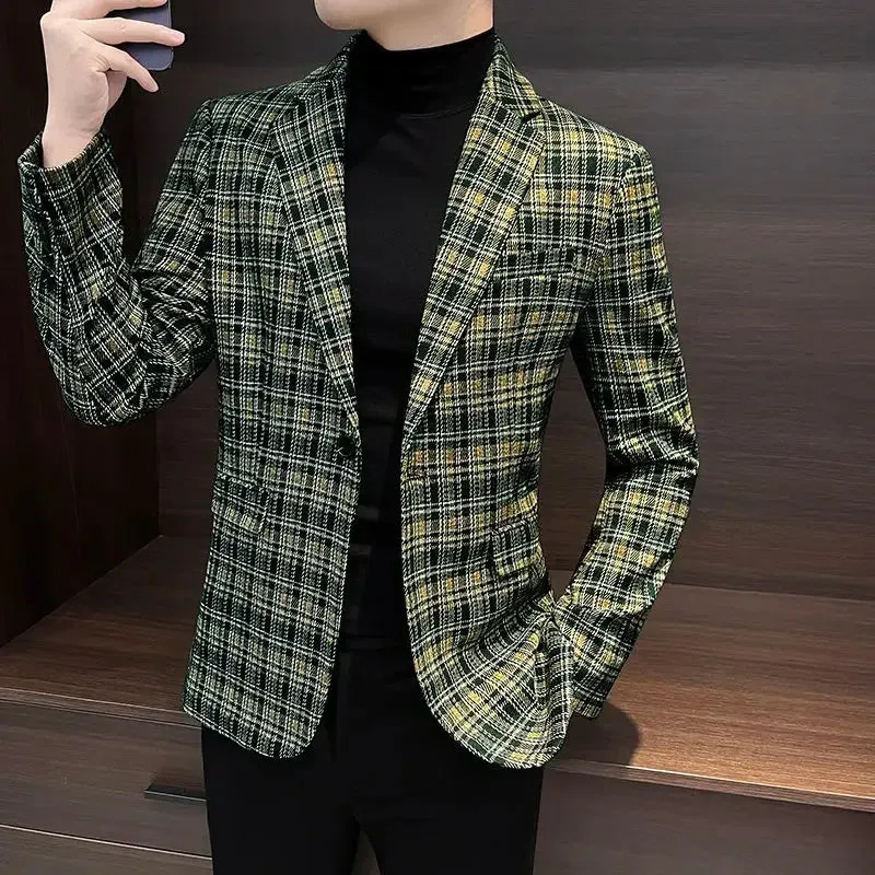 Bonsir Single Breasted Thin Plaid Man Suits and Blazers Slim Fit Original Gentleman Casual Coats High Quality Elegant Jacket for Men