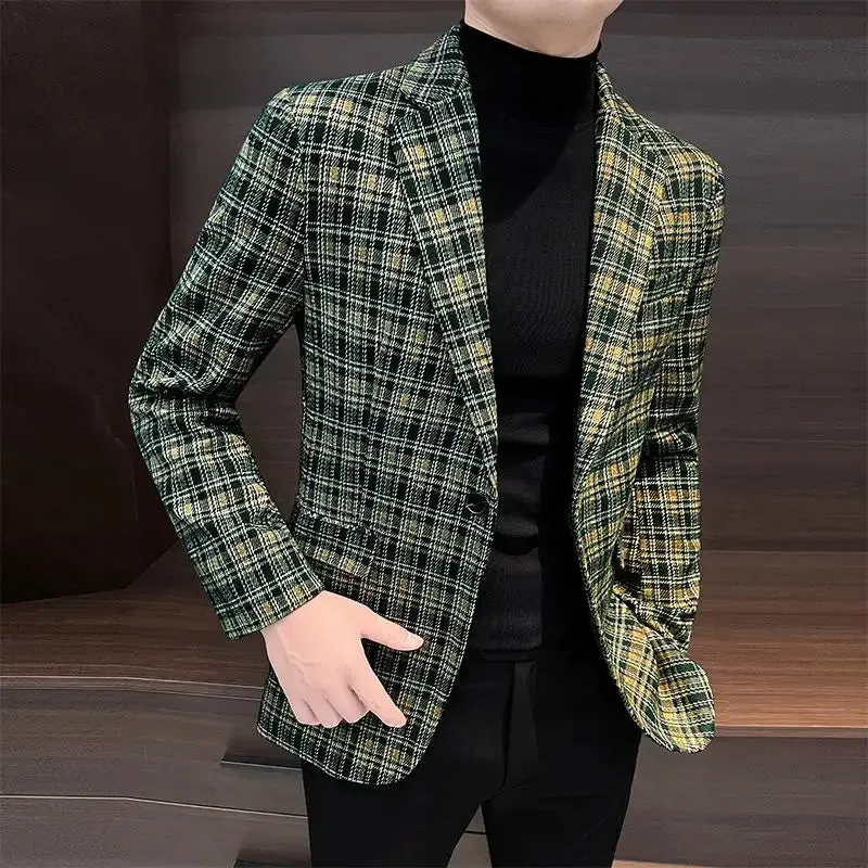 Bonsir Single Breasted Thin Plaid Man Suits and Blazers Slim Fit Original Gentleman Casual Coats High Quality Elegant Jacket for Men