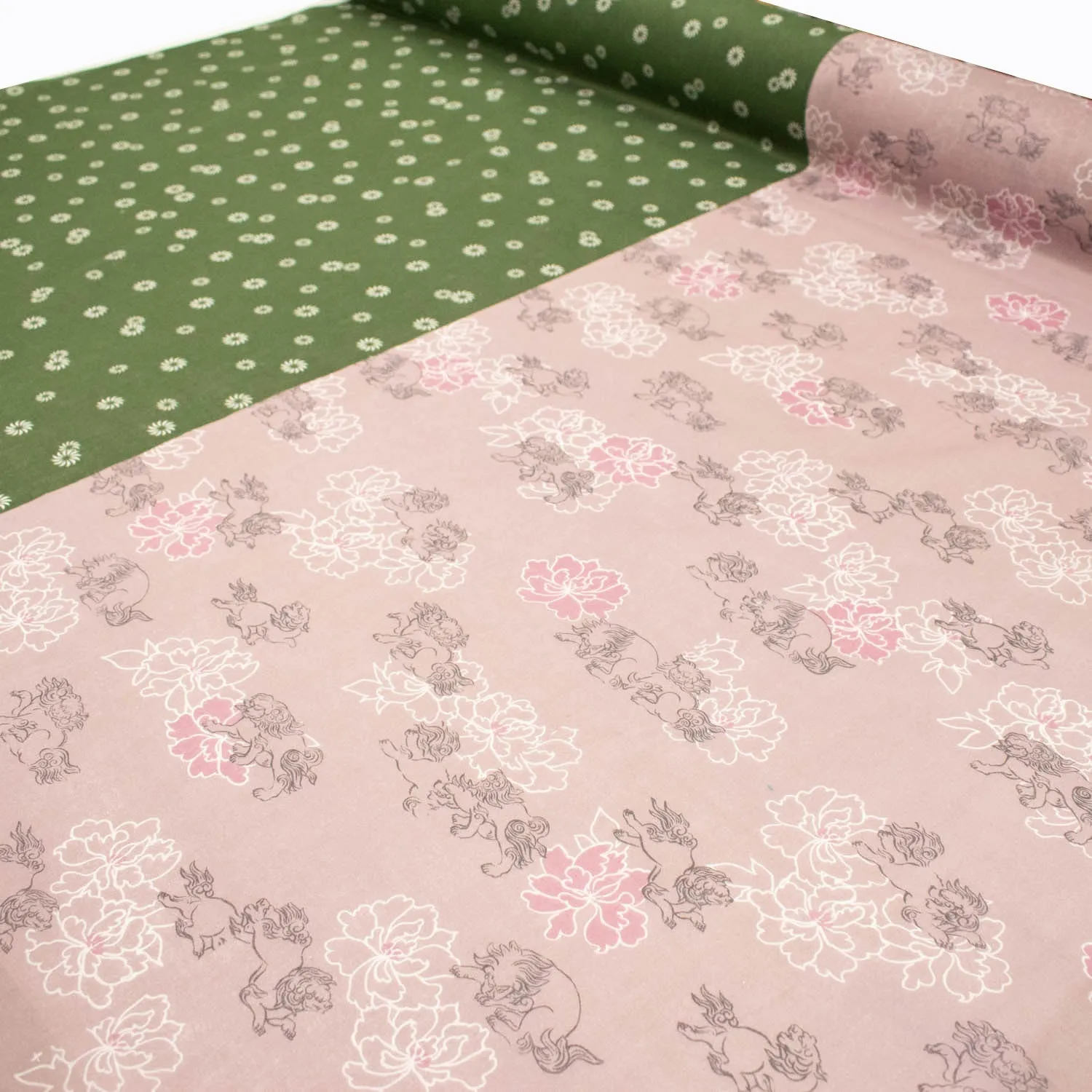 Border Printed Cotton Voile Design-7 White Florals on Green/Kylin & Flowers on Dusty Pink