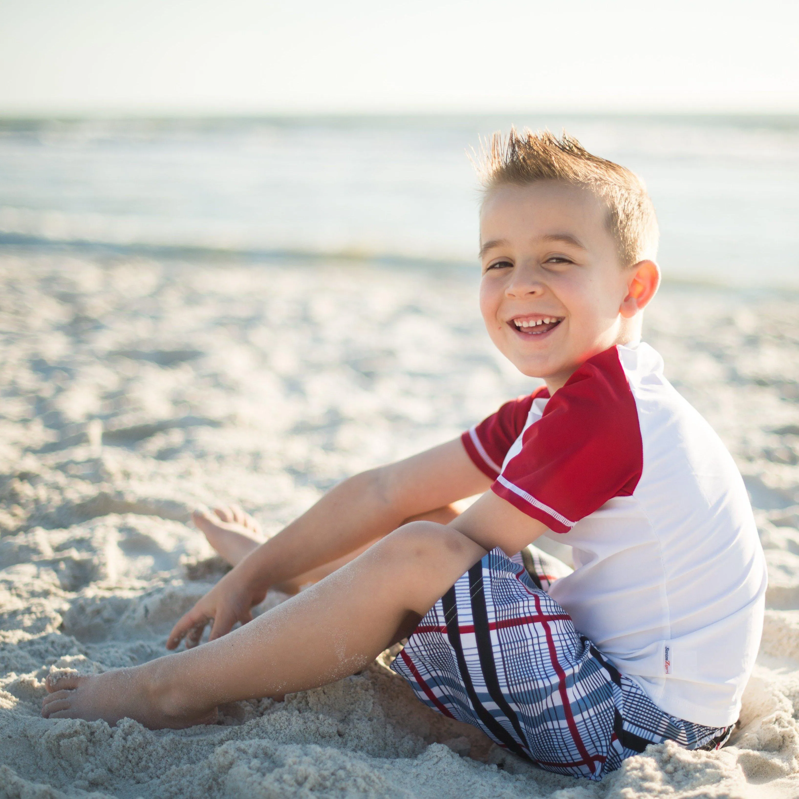 Boys Short Sleeve Zipper Rash Guard and Swim Trunk Set | "Surfer Dude"