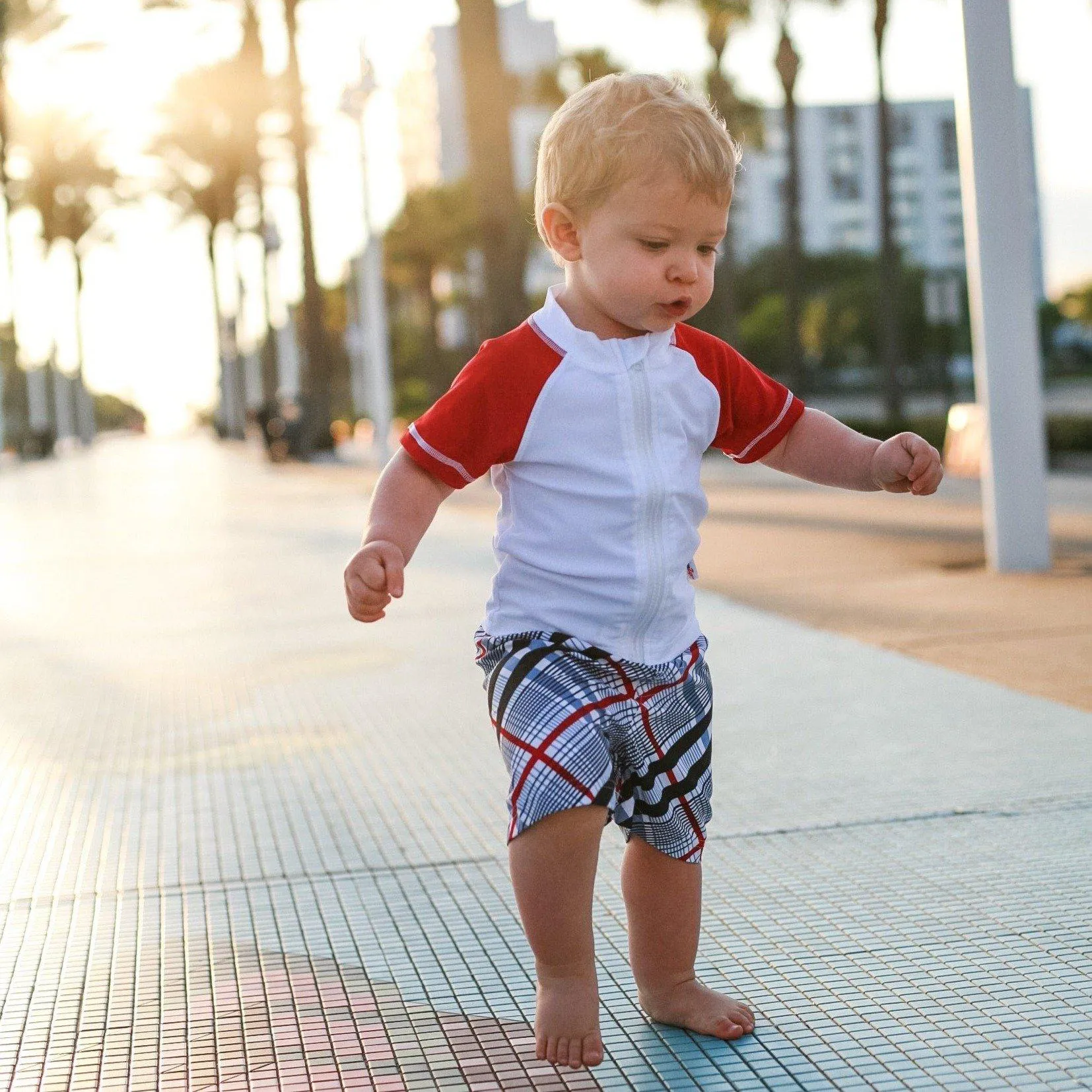 Boys Short Sleeve Zipper Rash Guard and Swim Trunk Set | "Surfer Dude"