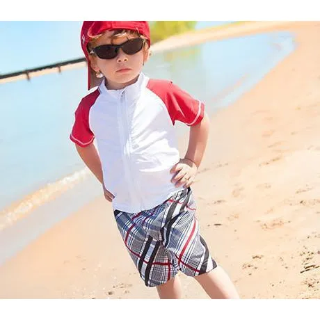 Boys Short Sleeve Zipper Rash Guard and Swim Trunk Set | "Surfer Dude"