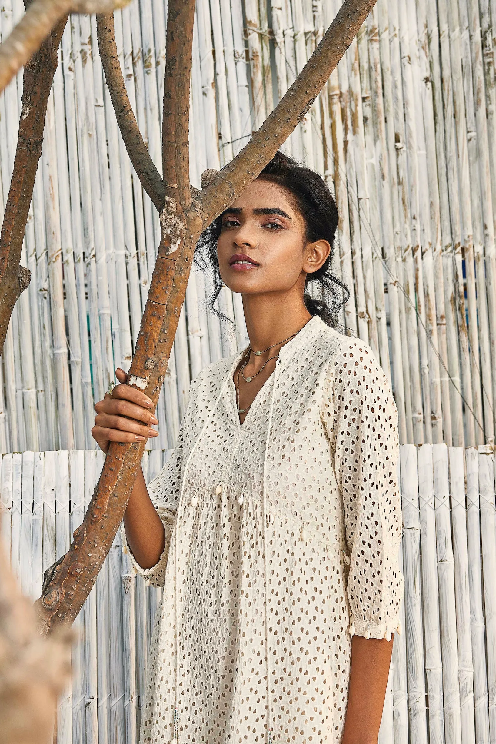 Breezy Cotton Cutwork Ivory Dress