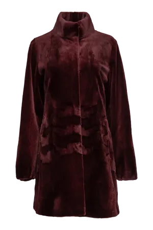 Burgundy Sheared Patterned Mid-Length Mink Fur Coat