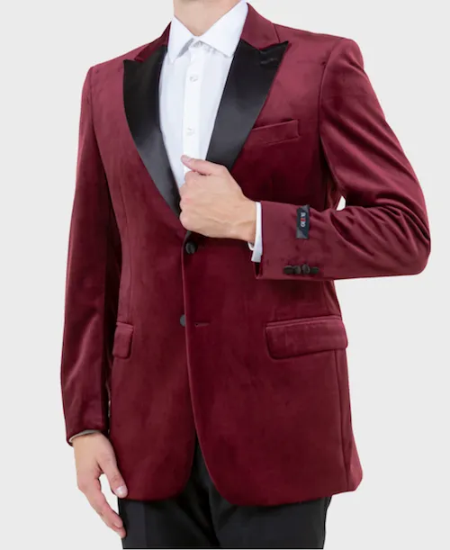 Burgundy Velvet Peak Lapel Blazer