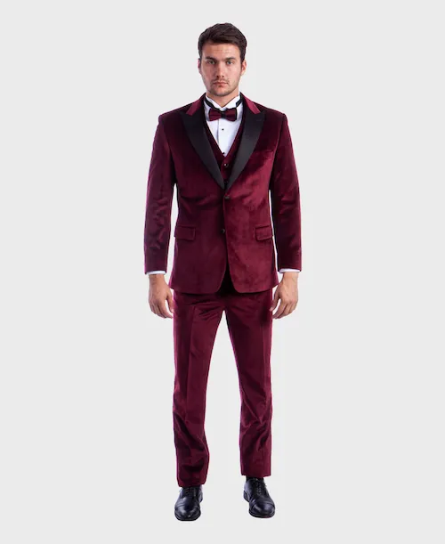 Burgundy Velvet Peak Lapel Blazer