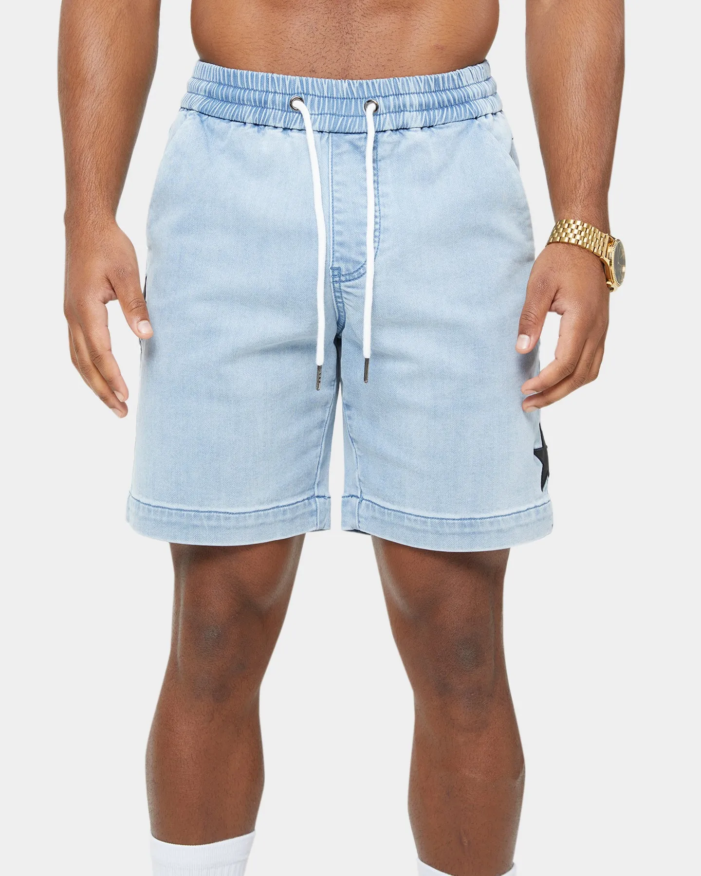 Carre Étoiles Denim Walk Shorts Light Blue