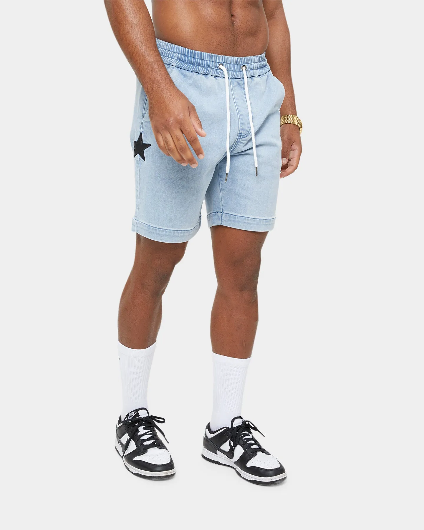 Carre Étoiles Denim Walk Shorts Light Blue