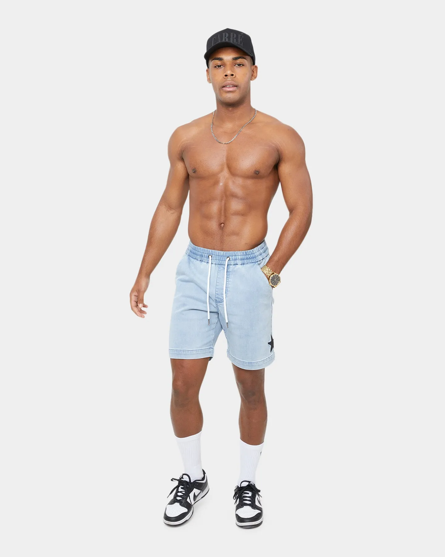 Carre Étoiles Denim Walk Shorts Light Blue