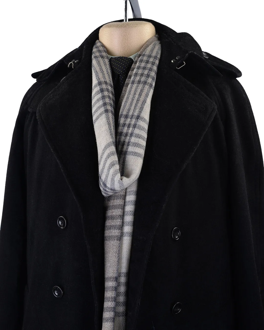 Cashmere Wool Scarf Grey White Diagonal Stripes