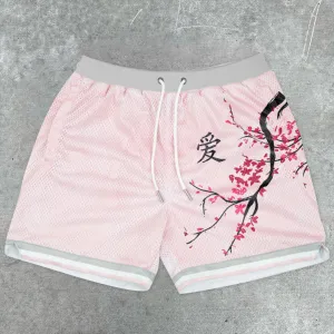 Casual Art Flower Pattern Fashion Mesh Shorts