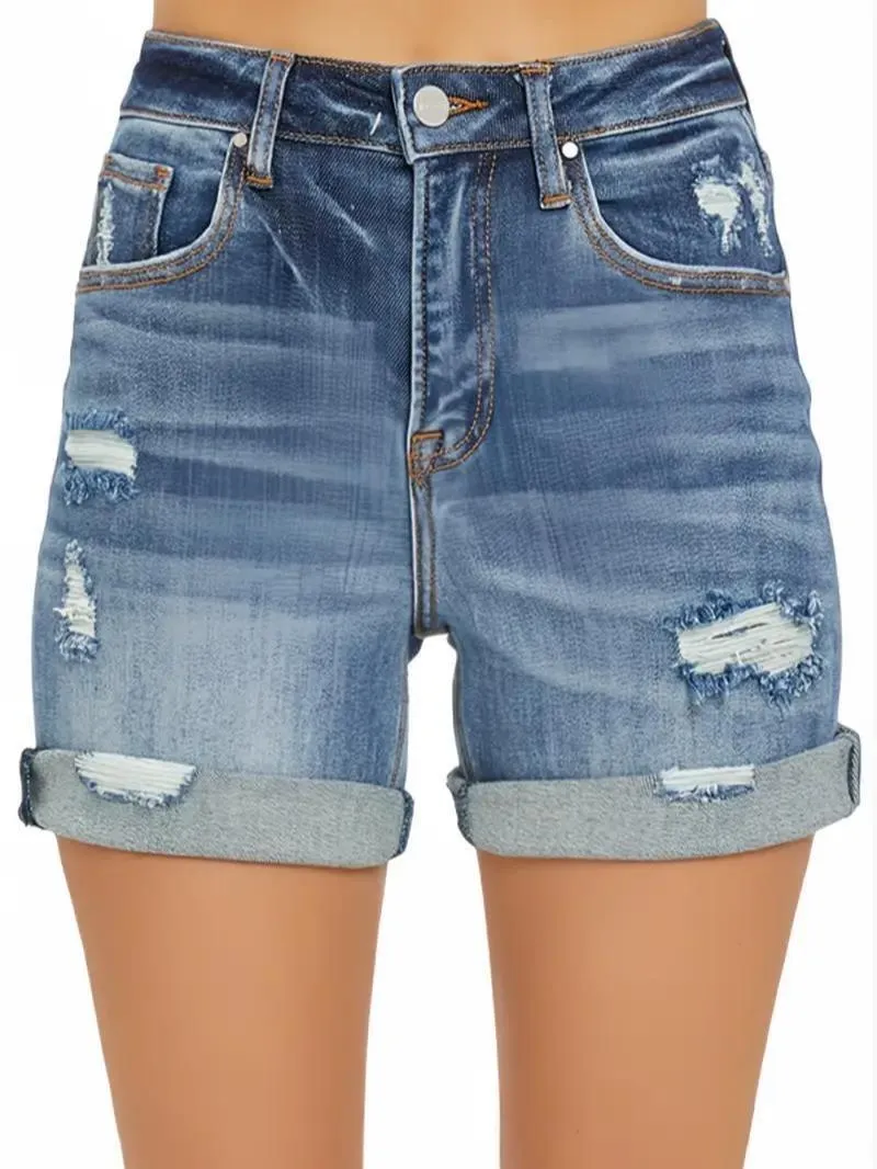 Casual Risen High Rise Distressed Shorts