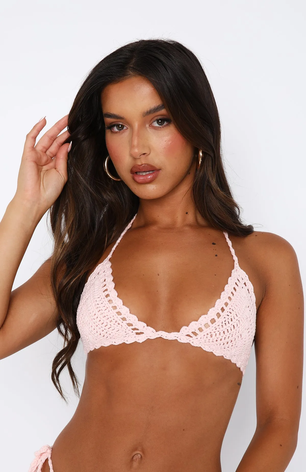 Chasing Summer Crochet Bikini Top Baby Pink