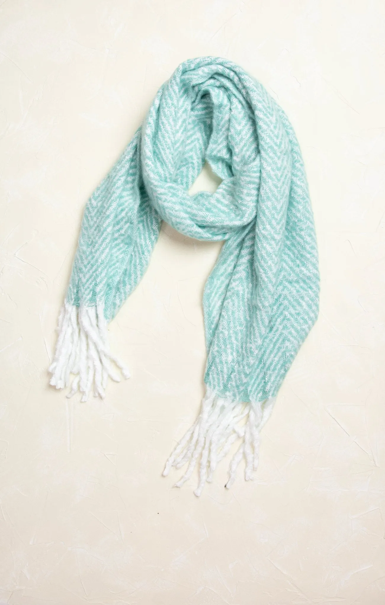 Chloe Green Herringbone Chunky Fringe Scarf