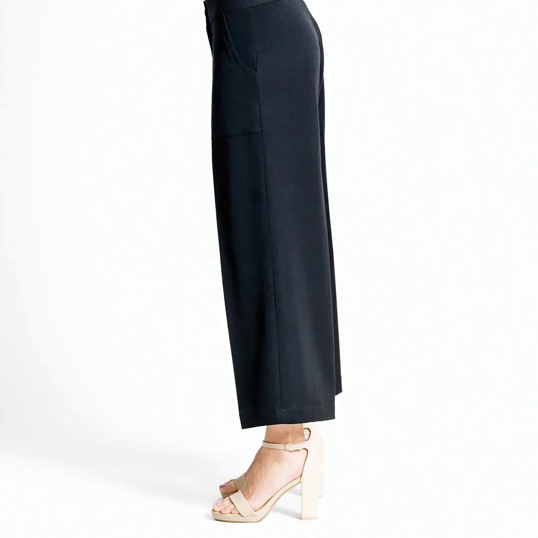 Clara Sunwoo Woven Twill - Zip Closure Front Pocket Cropped Trouser - Black