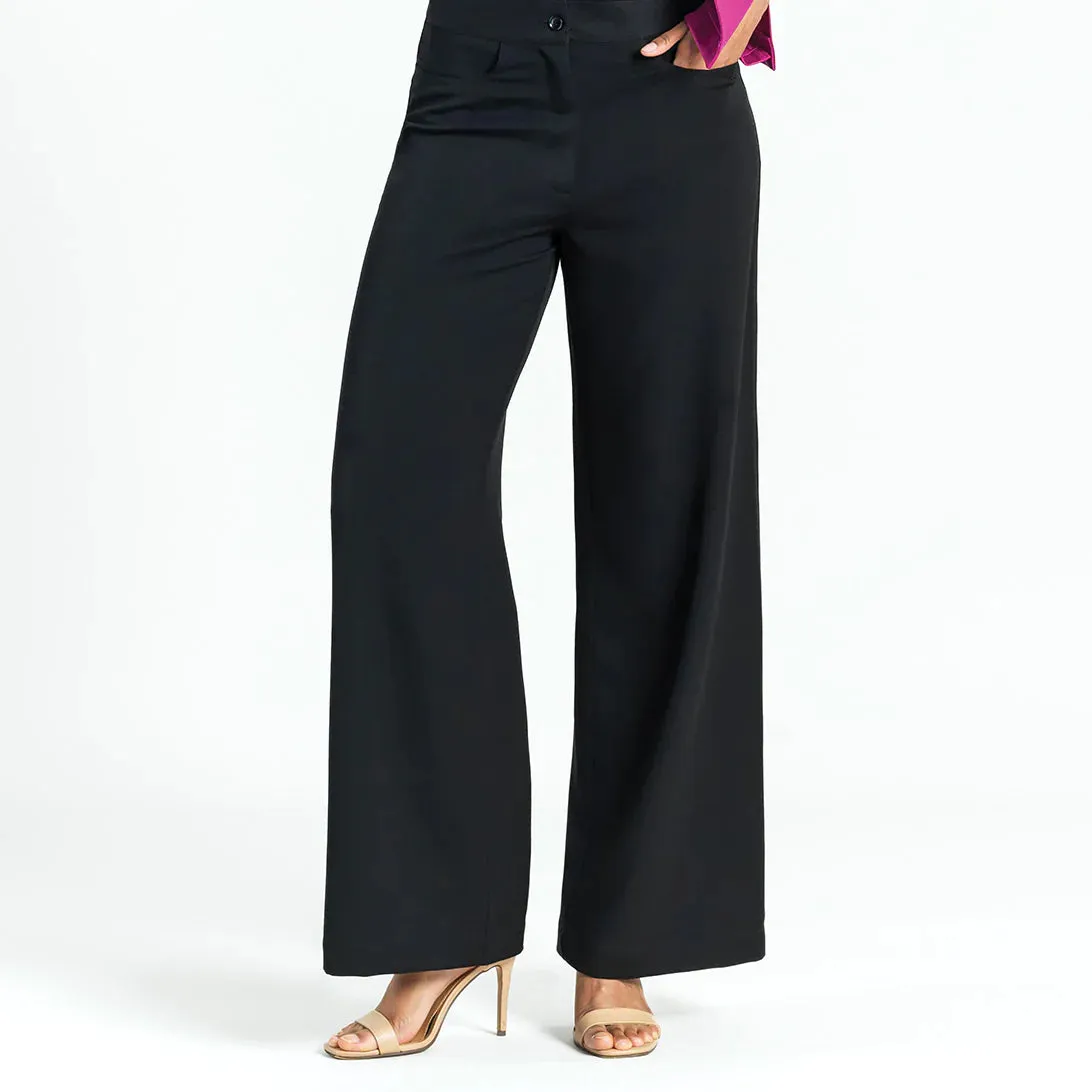 Clara Sunwoo Woven Twill - Zip Closure Wide Leg Pocket Trouser - Black