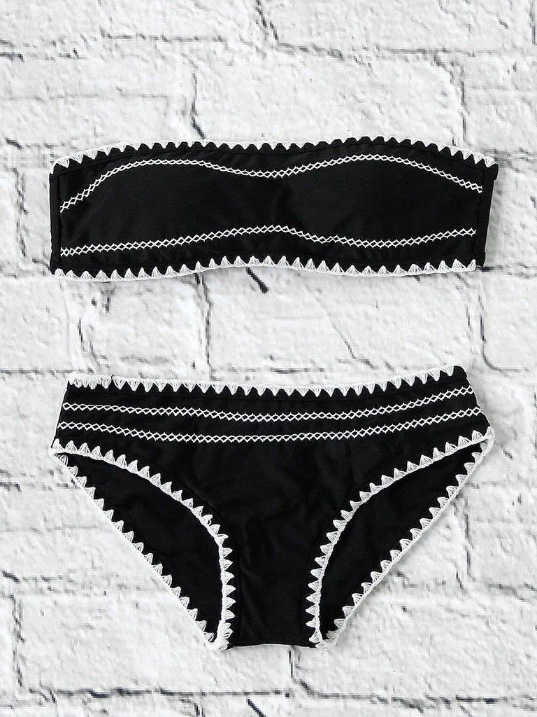 Crochet Trim Bandeau Bikini Set