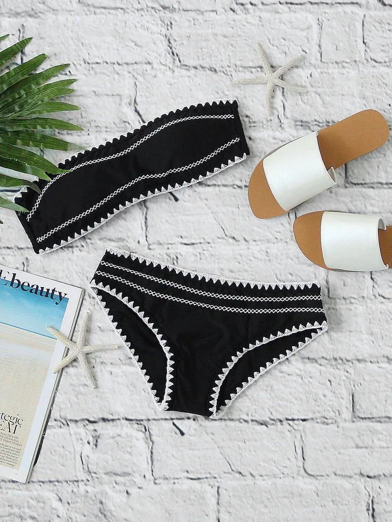 Crochet Trim Bandeau Bikini Set