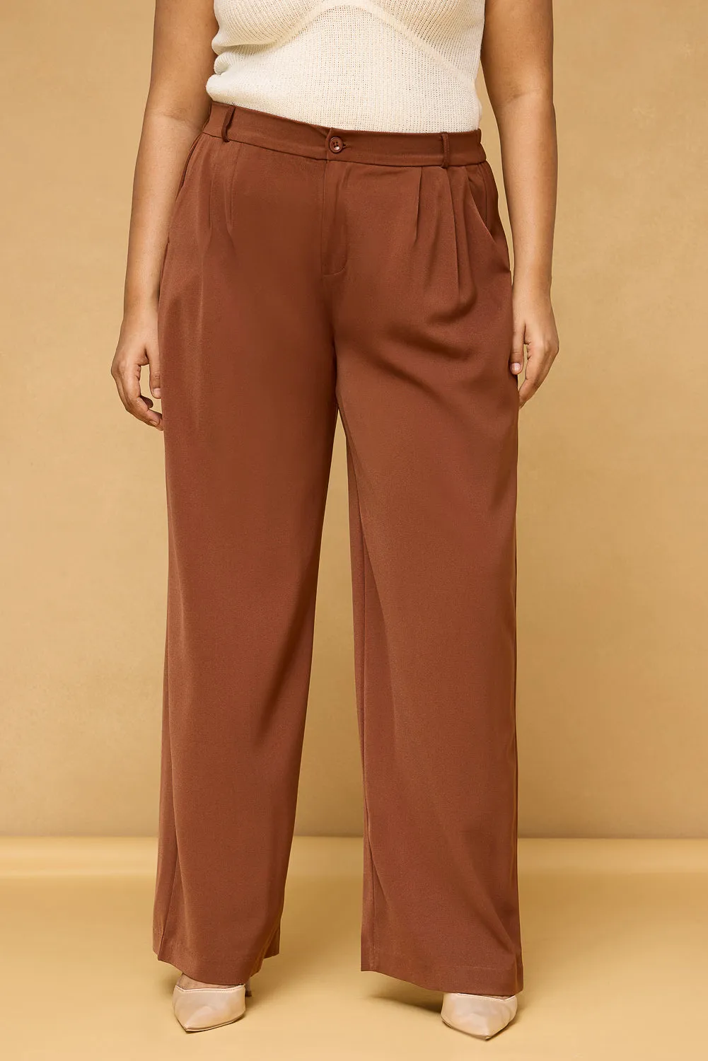 Curve Rust Brown Pleated Korean Pants