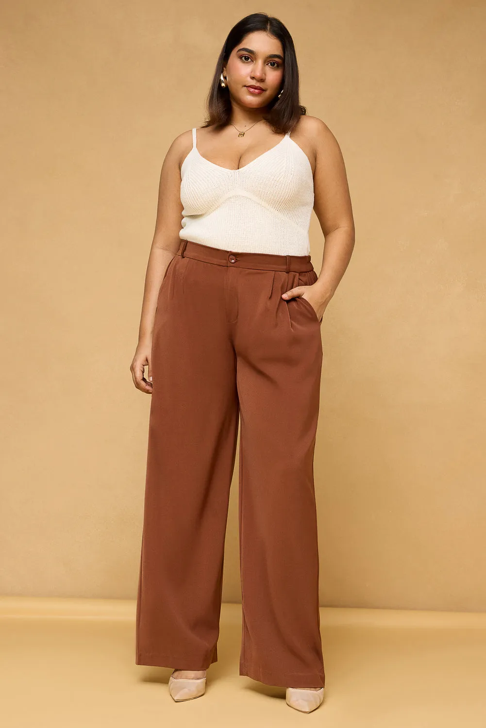 Curve Rust Brown Pleated Korean Pants