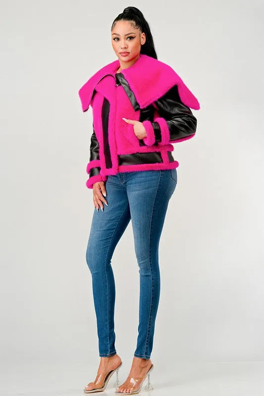 Don't Be Shy-Pink and Black Jacket with Oversized Collar